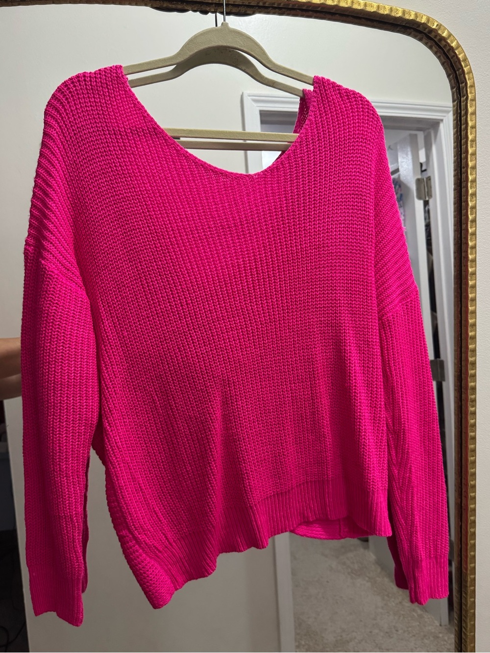 hot pink open back sweater